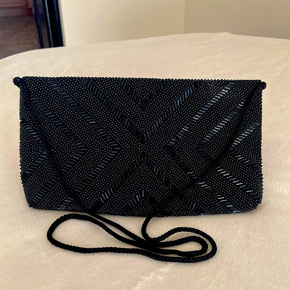 Black beaded purse 10.5 x 6 inches. Unbranded